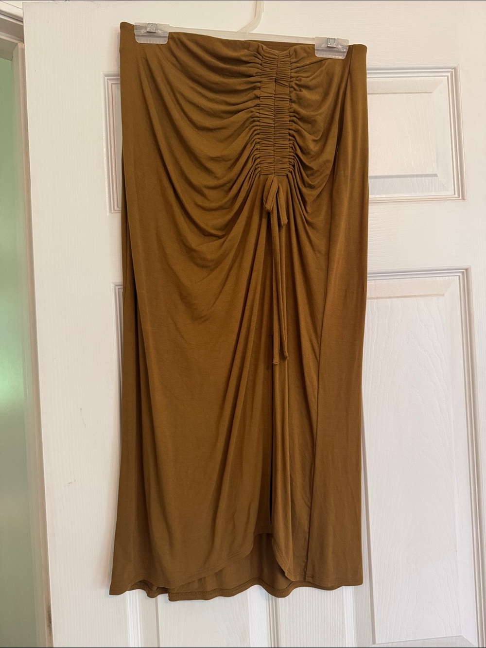 a new day Ruched Midi Skirt in Warm Brown